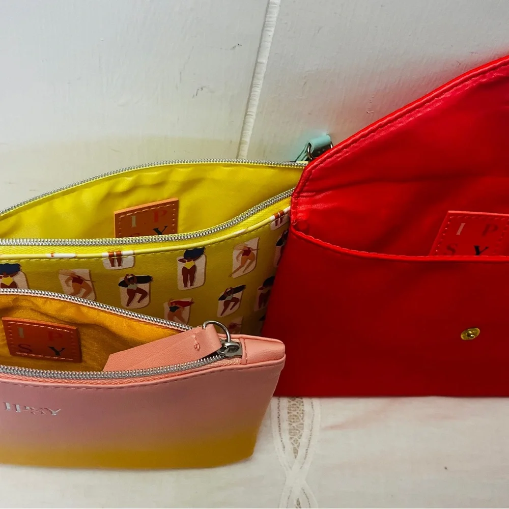 Ipsy Glamor Makeup Bags ONLY Lot of 3 Cosmetic Travel Size Pouch Packable NWOT